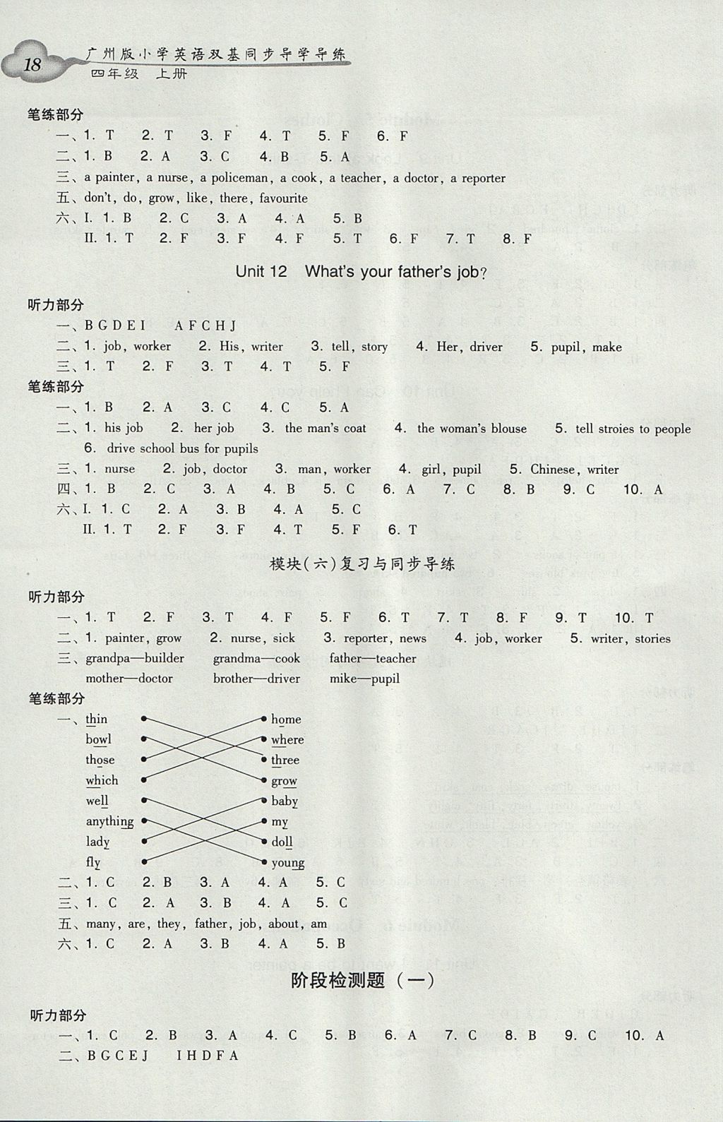 2017年小學(xué)英語(yǔ)雙基同步導(dǎo)學(xué)導(dǎo)練四年級(jí)上冊(cè)廣州版 參考答案第18頁(yè)