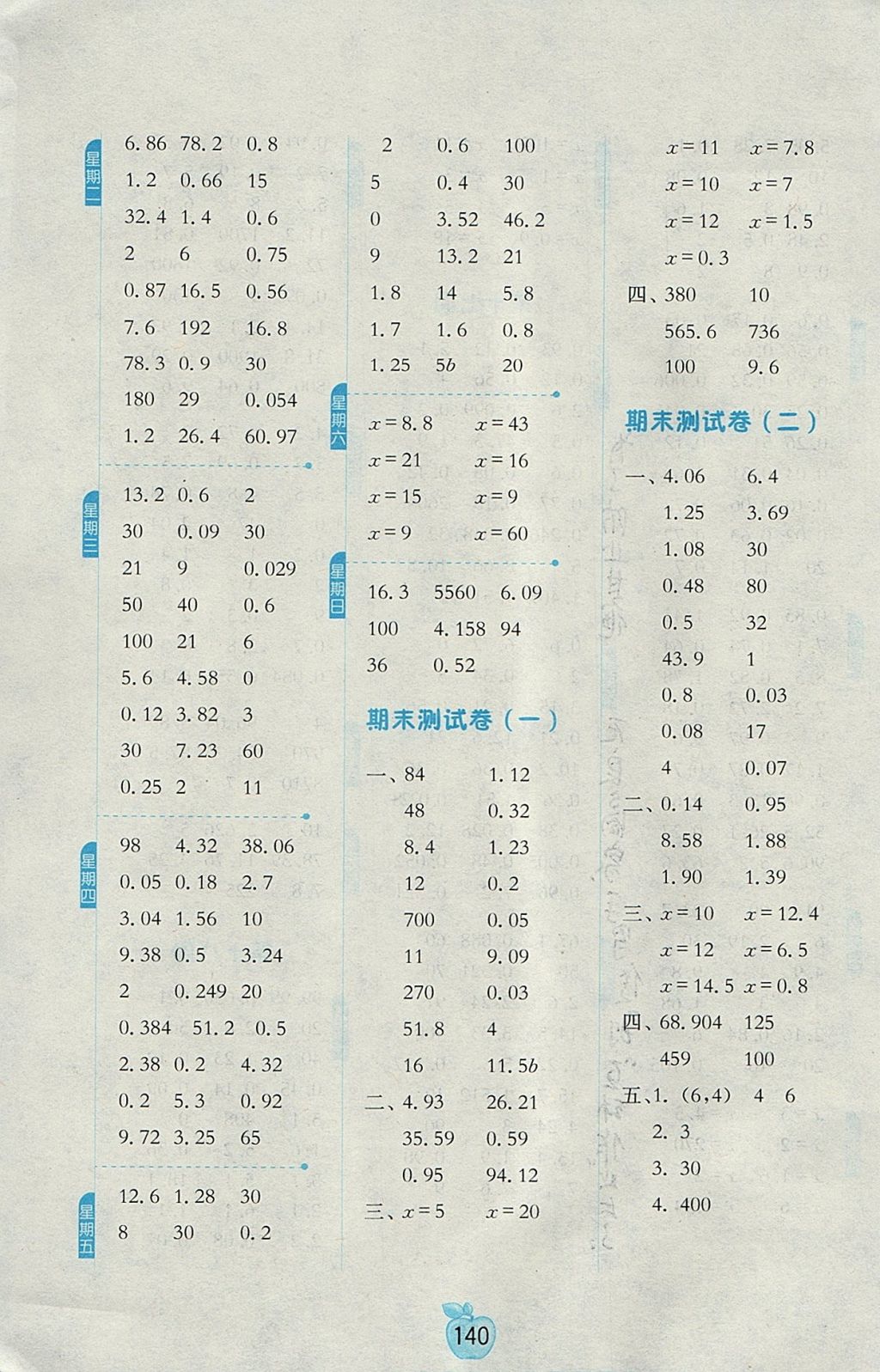 2017年小學(xué)數(shù)學(xué)計(jì)算高手五年級上冊人教版 參考答案第10頁