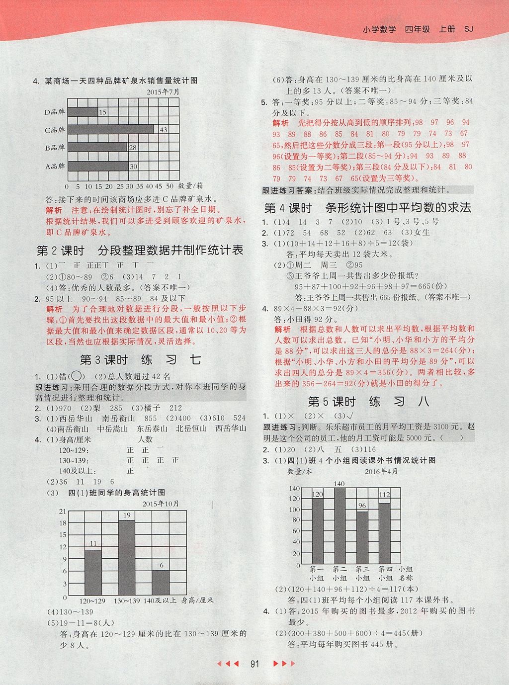 2017年53天天练小学数学四年级上册苏教版 参考答案第10页