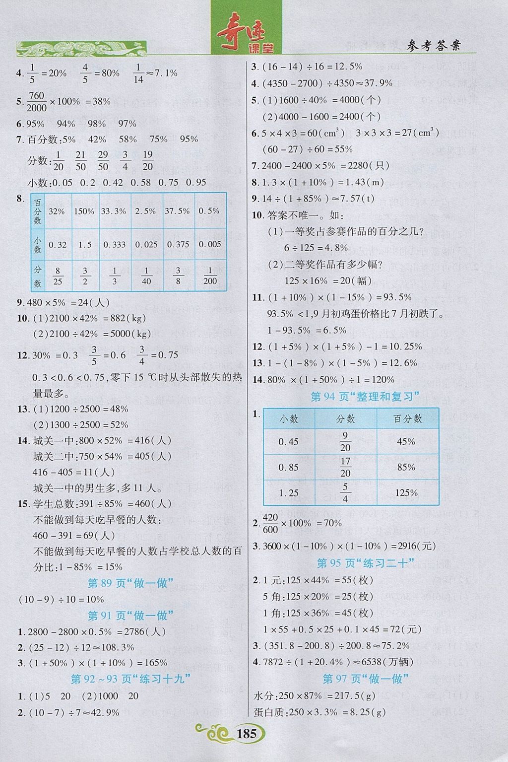 2017年奇迹课堂数法题解六年级数学上册人教版 参考答案第23页