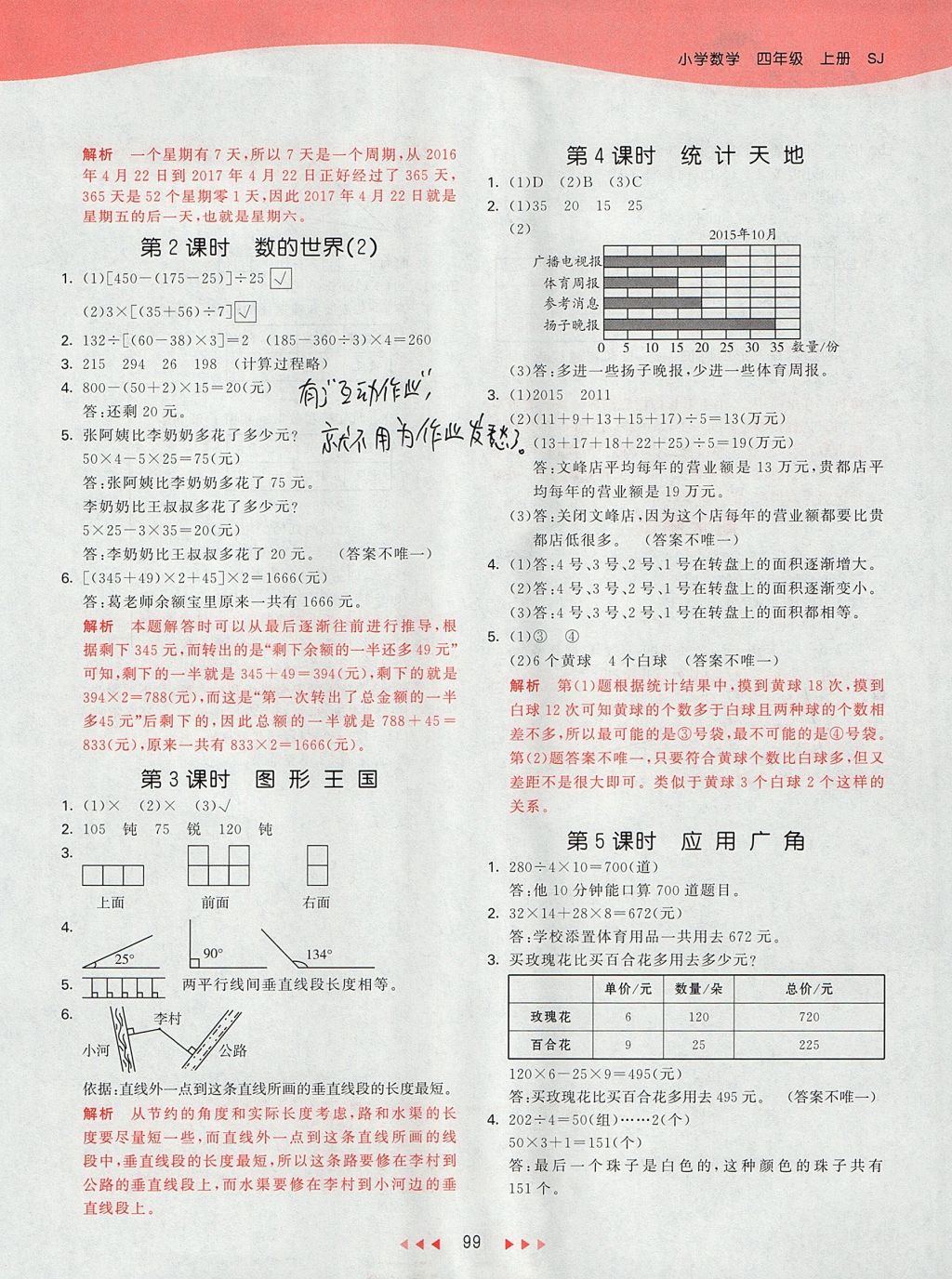 2017年53天天练小学数学四年级上册苏教版 参考答案第18页