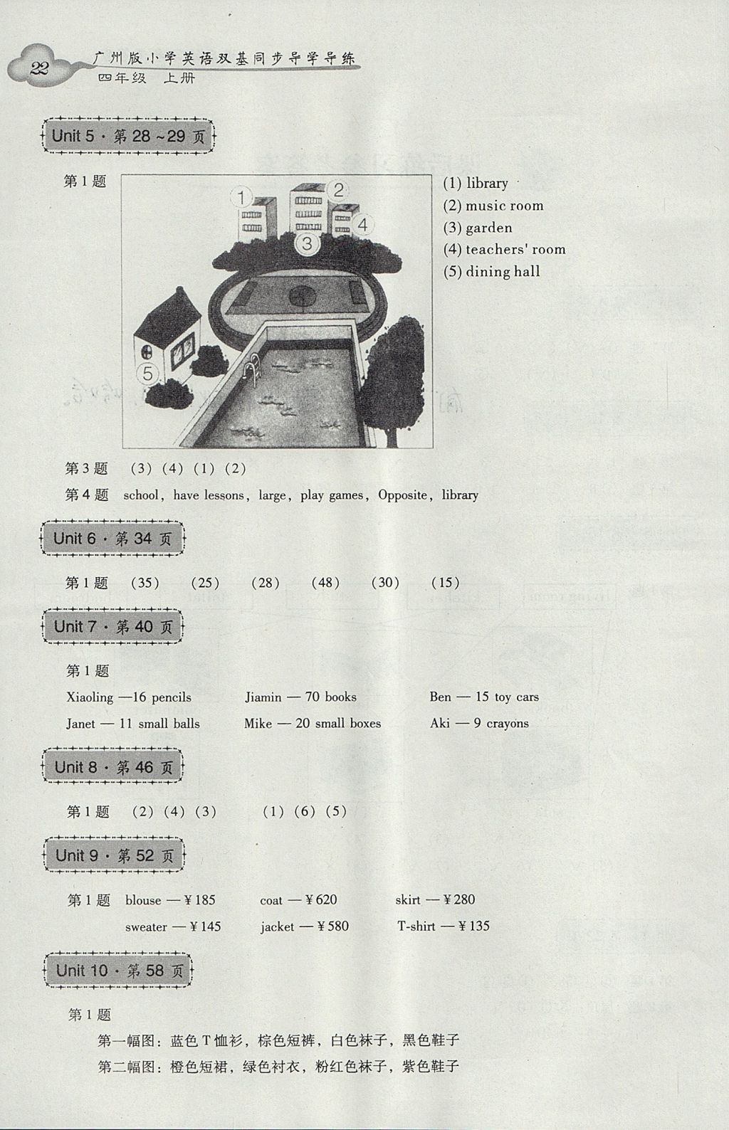 2017年小學(xué)英語雙基同步導(dǎo)學(xué)導(dǎo)練四年級上冊廣州版 參考答案第22頁