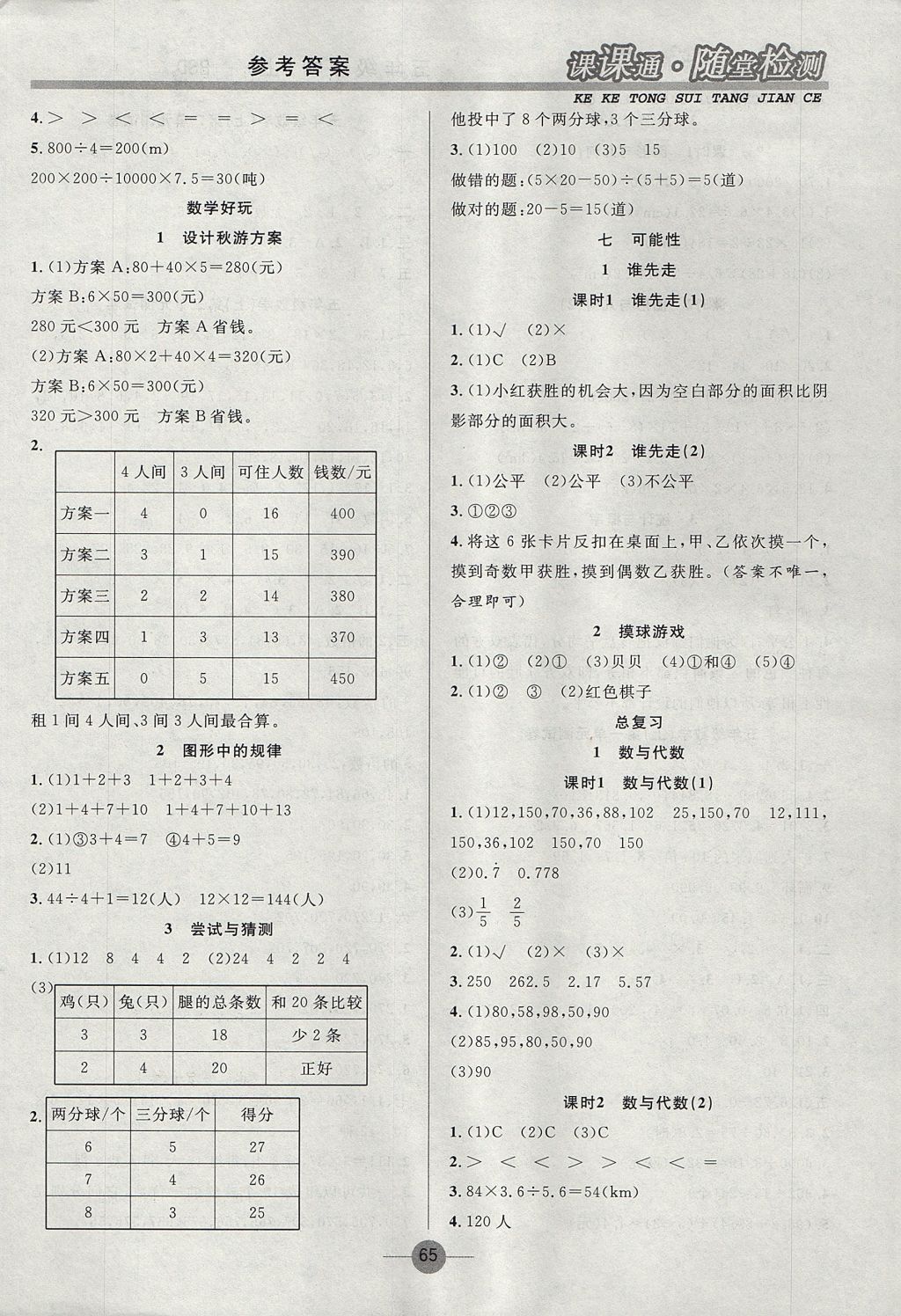 2017年課課通同步隨堂檢測(cè)五年級(jí)數(shù)學(xué)上冊(cè)北師大版 參考答案第5頁