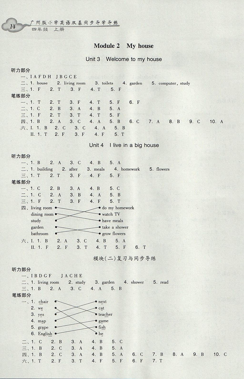 2017年小學(xué)英語雙基同步導(dǎo)學(xué)導(dǎo)練四年級上冊廣州版 參考答案第14頁