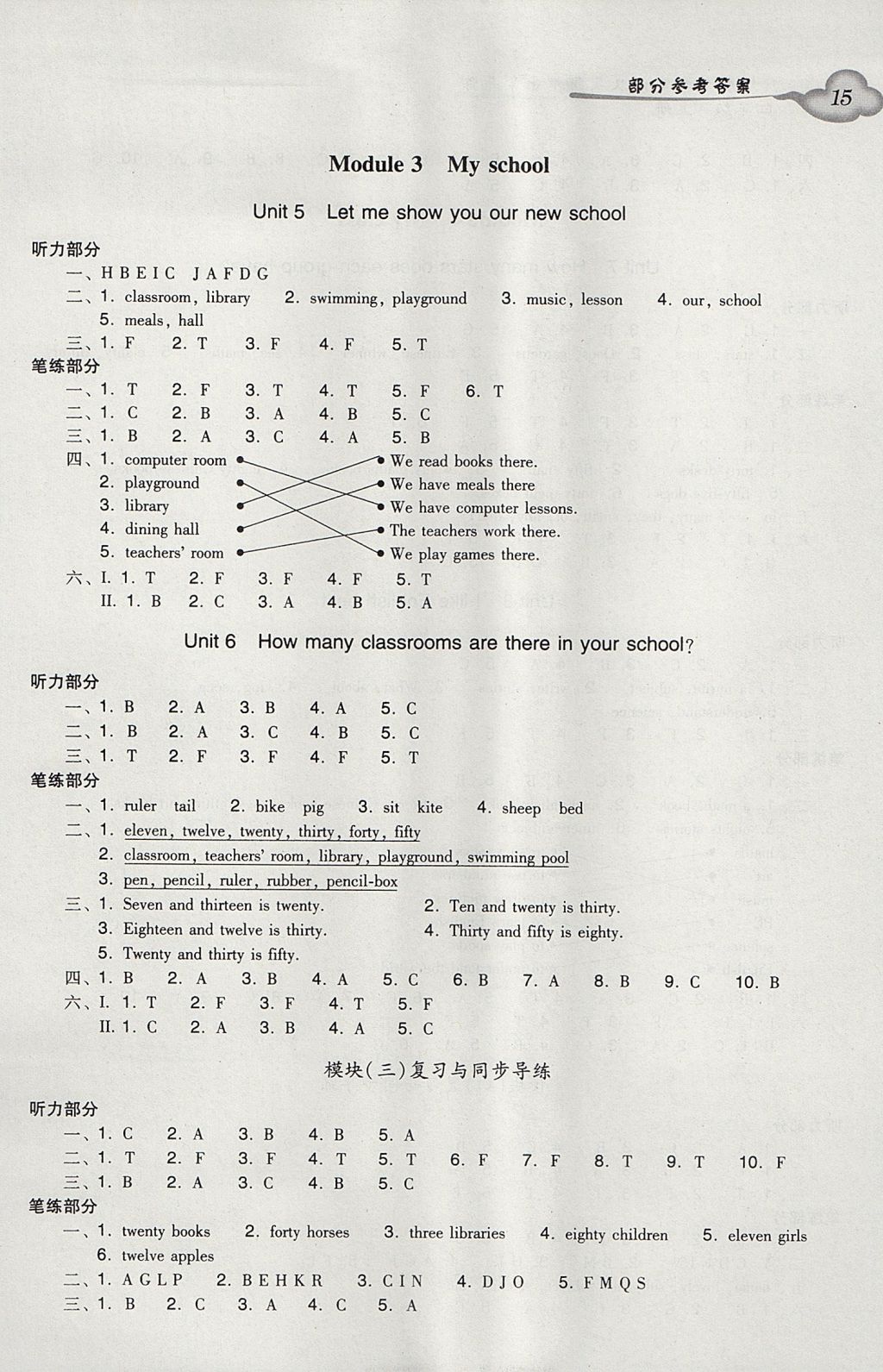 2017年小學(xué)英語(yǔ)雙基同步導(dǎo)學(xué)導(dǎo)練四年級(jí)上冊(cè)廣州版 參考答案第15頁(yè)