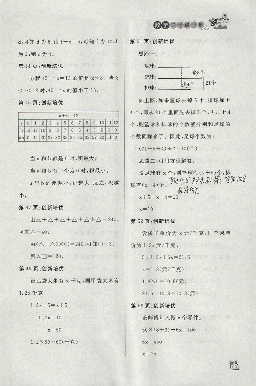 2017年小学课外作业五年级数学上册 参考答案第3页