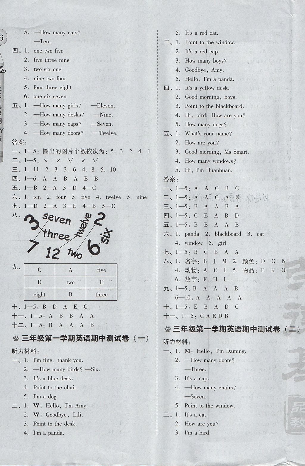 2017年好卷三年級英語上冊外研版三起 參考答案第3頁