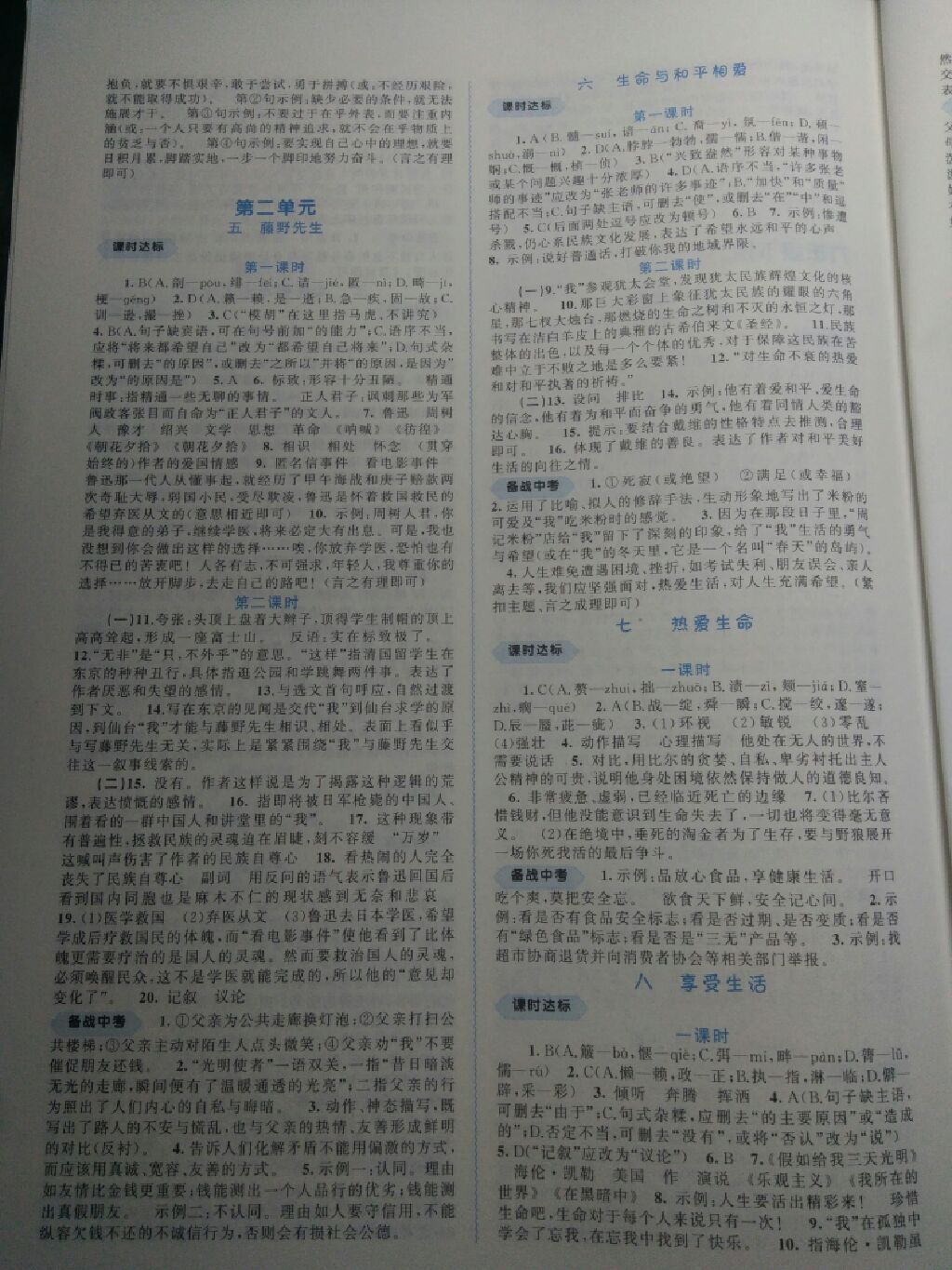 2017年新課程學習與測評同步學習九年級語文全一冊蘇教版 參考答案第5頁