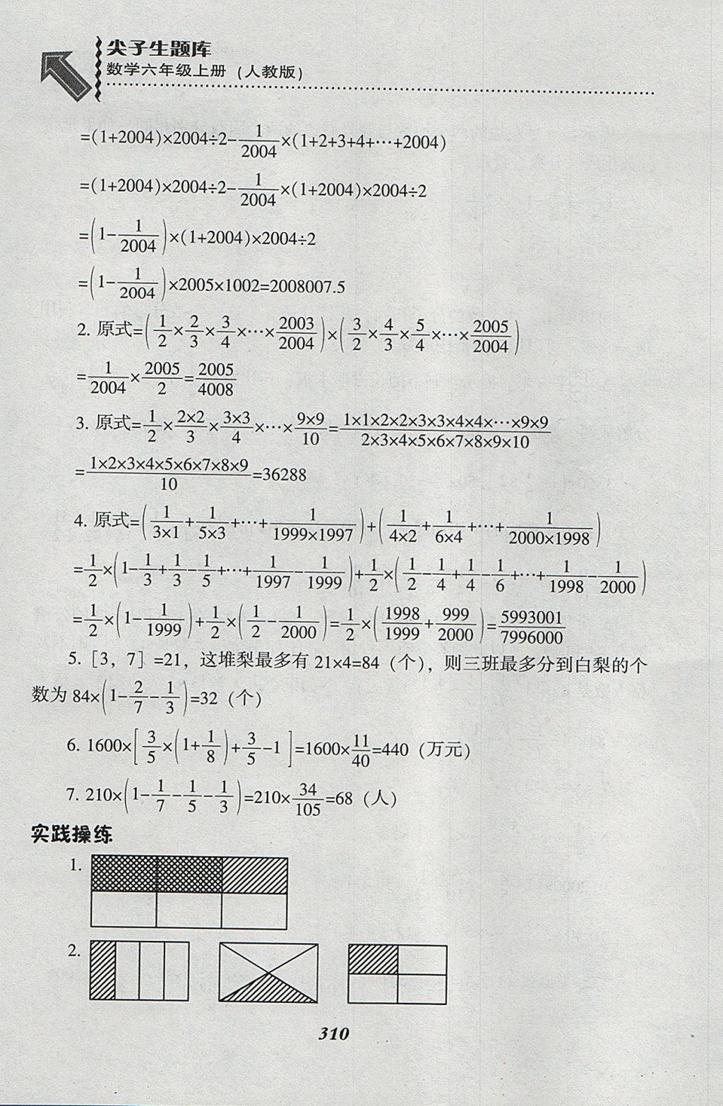 2017年尖子生題庫(kù)六年級(jí)數(shù)學(xué)上冊(cè)人教版 參考答案第6頁(yè)