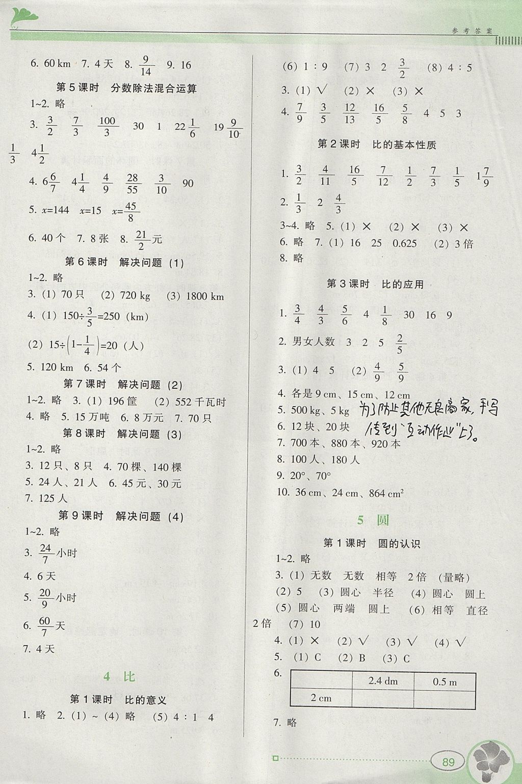 2017年南方新课堂金牌学案六年级数学上册人教版 参考答案第3页