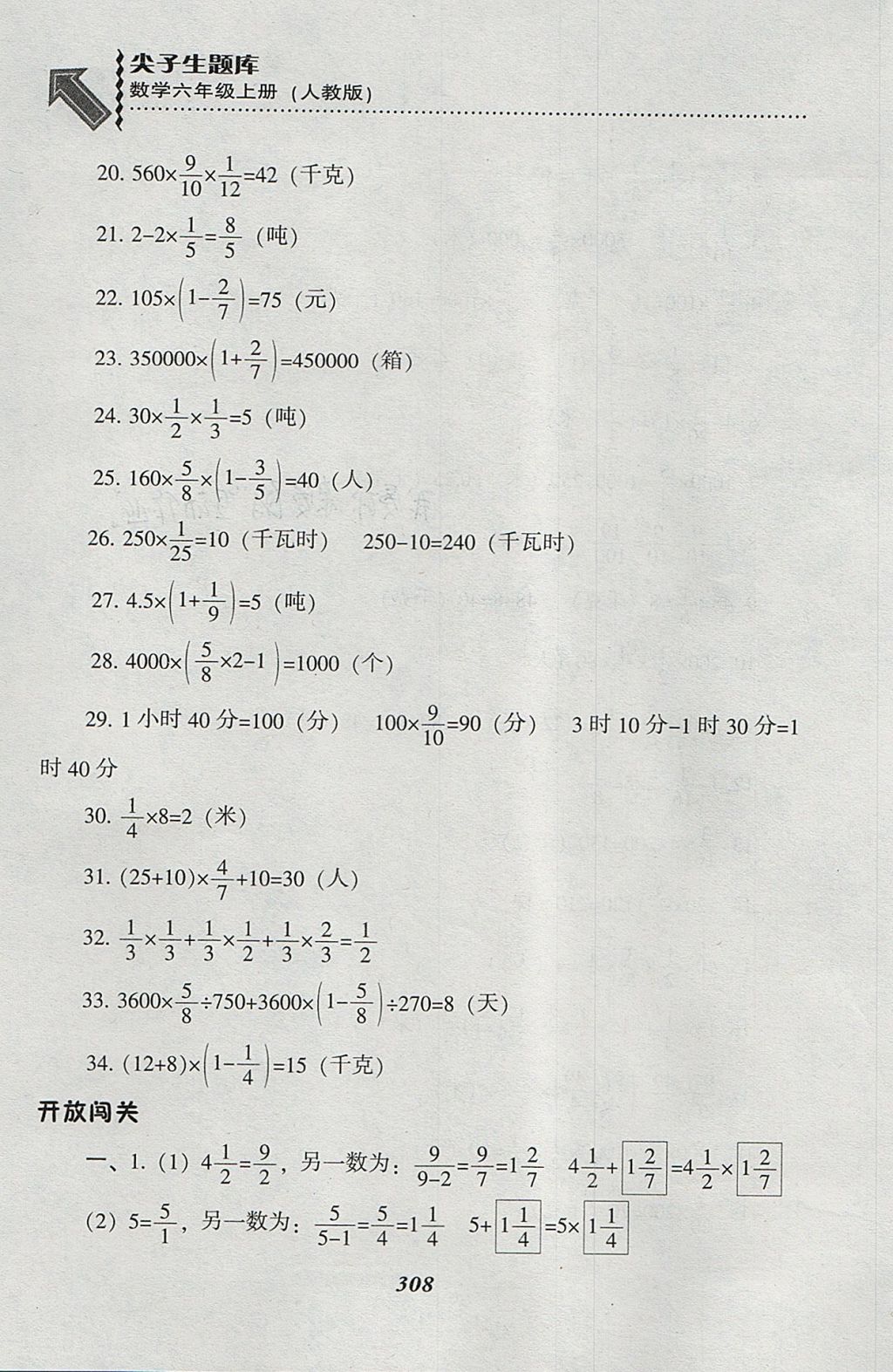 2017年尖子生題庫(kù)六年級(jí)數(shù)學(xué)上冊(cè)人教版 參考答案第4頁(yè)