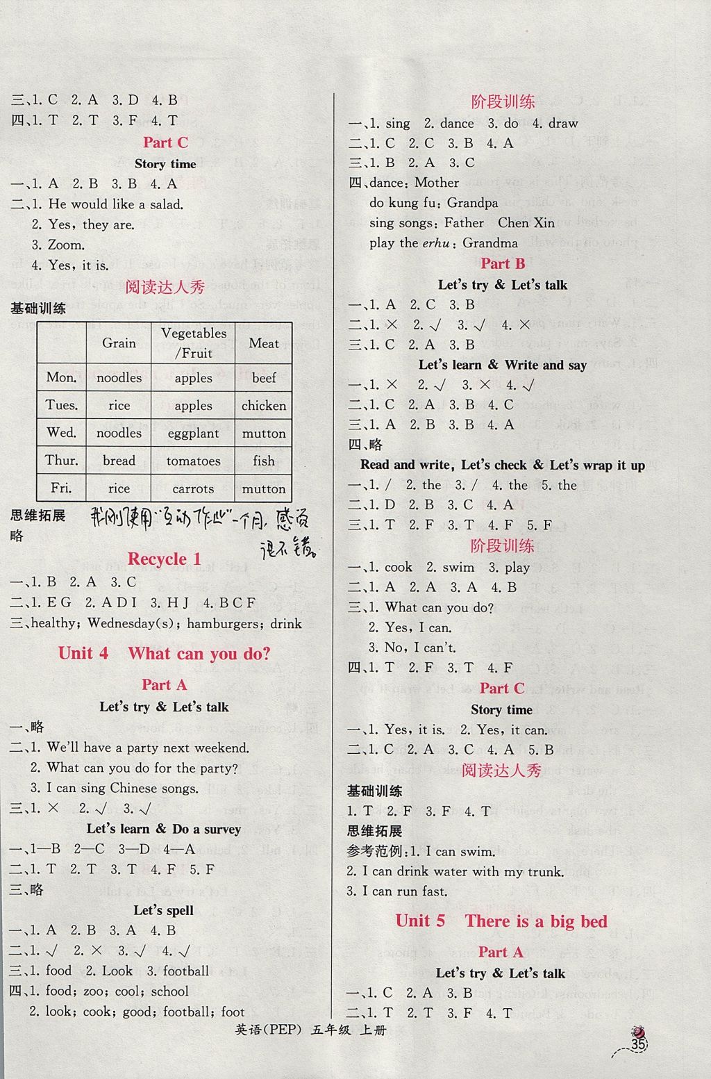 2017年同步導(dǎo)學(xué)案課時(shí)練五年級(jí)英語(yǔ)上冊(cè)人教PEP版三起 參考答案第3頁(yè)