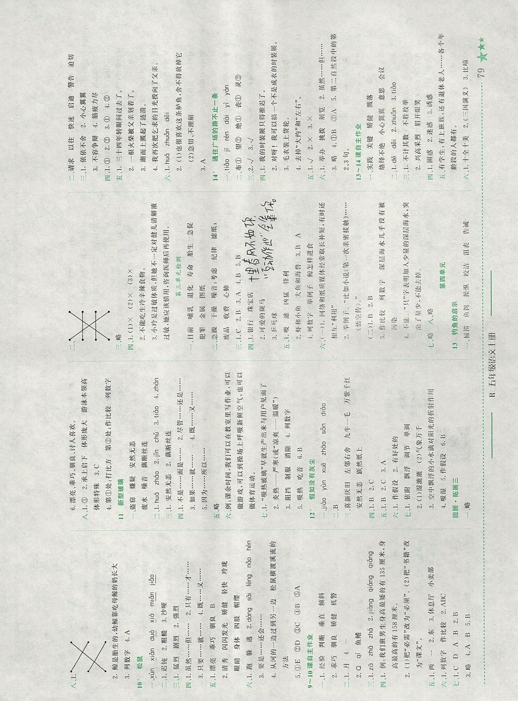 2017年黄冈小状元作业本五年级语文上册人教版河南专版 参考答案第3页