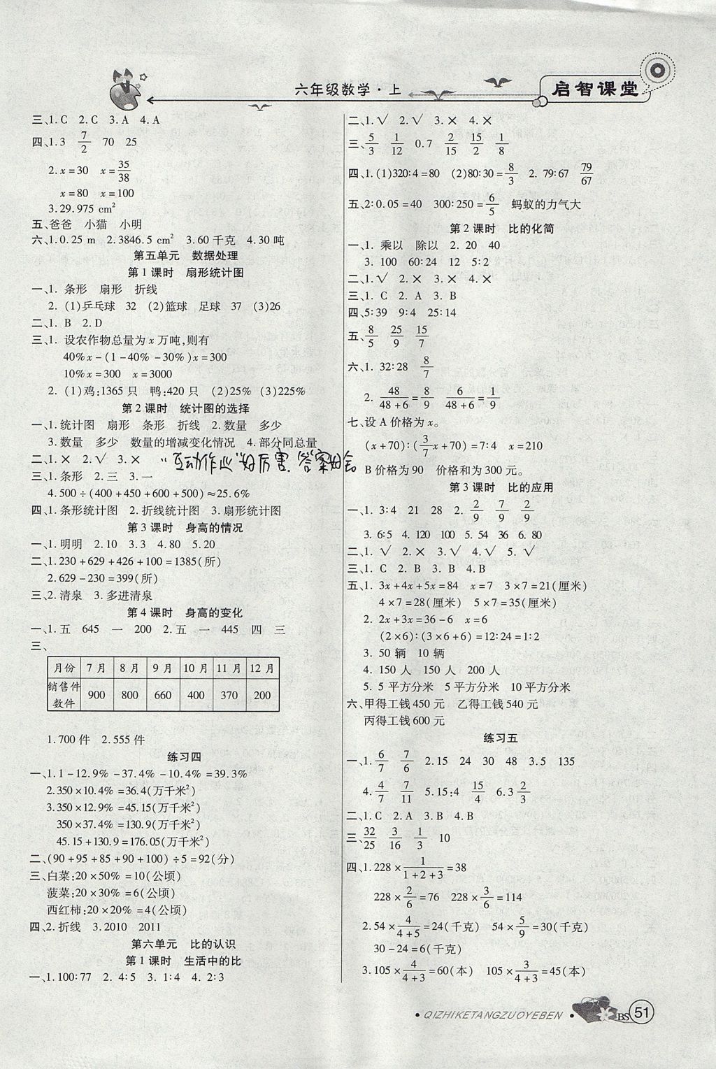 2017年啟智課堂六年級(jí)數(shù)學(xué)上冊(cè)北師大版 參考答案第6頁(yè)