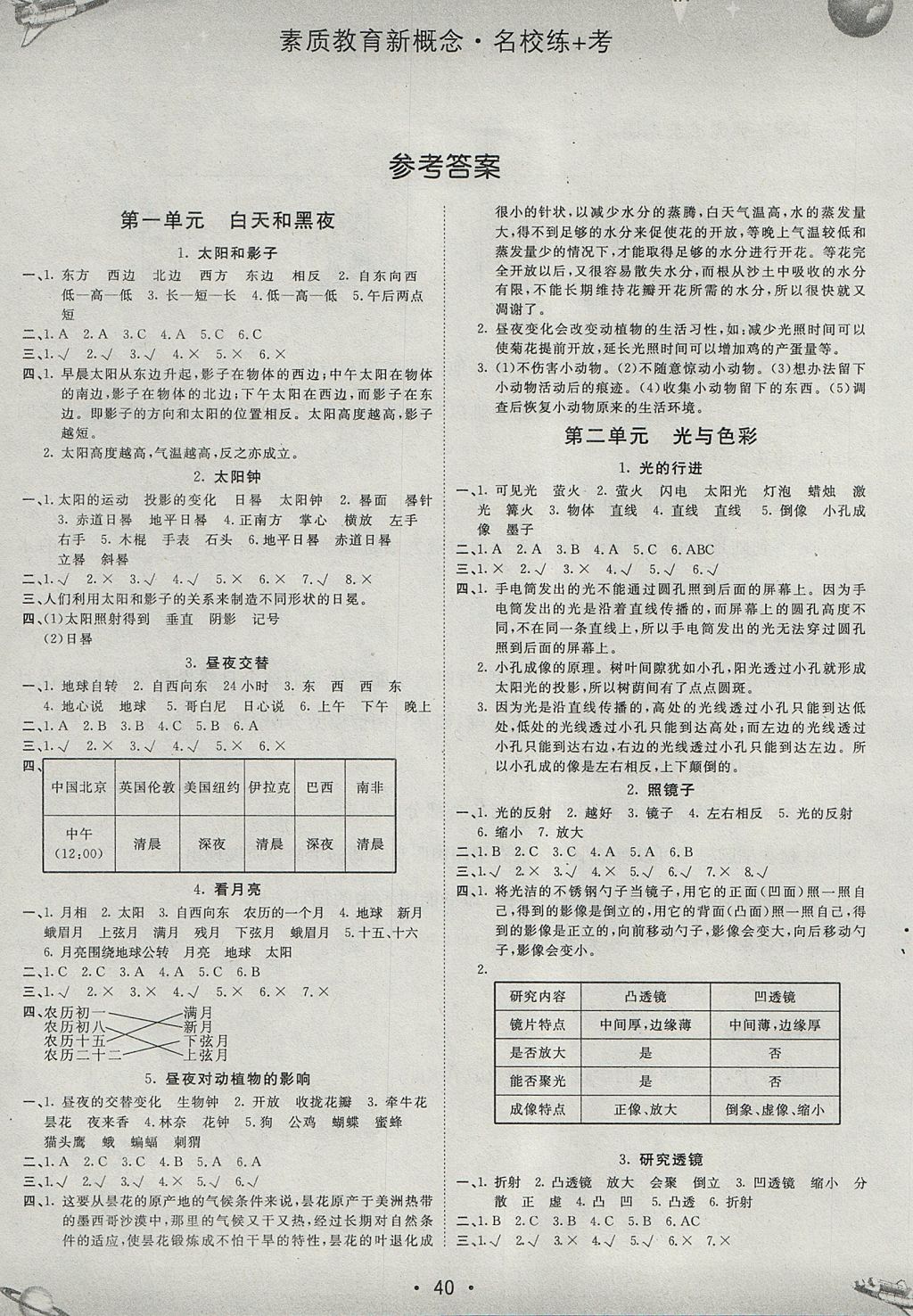 2017年名校練加考五年級(jí)科學(xué)上冊(cè)蘇教版 參考答案第1頁(yè)