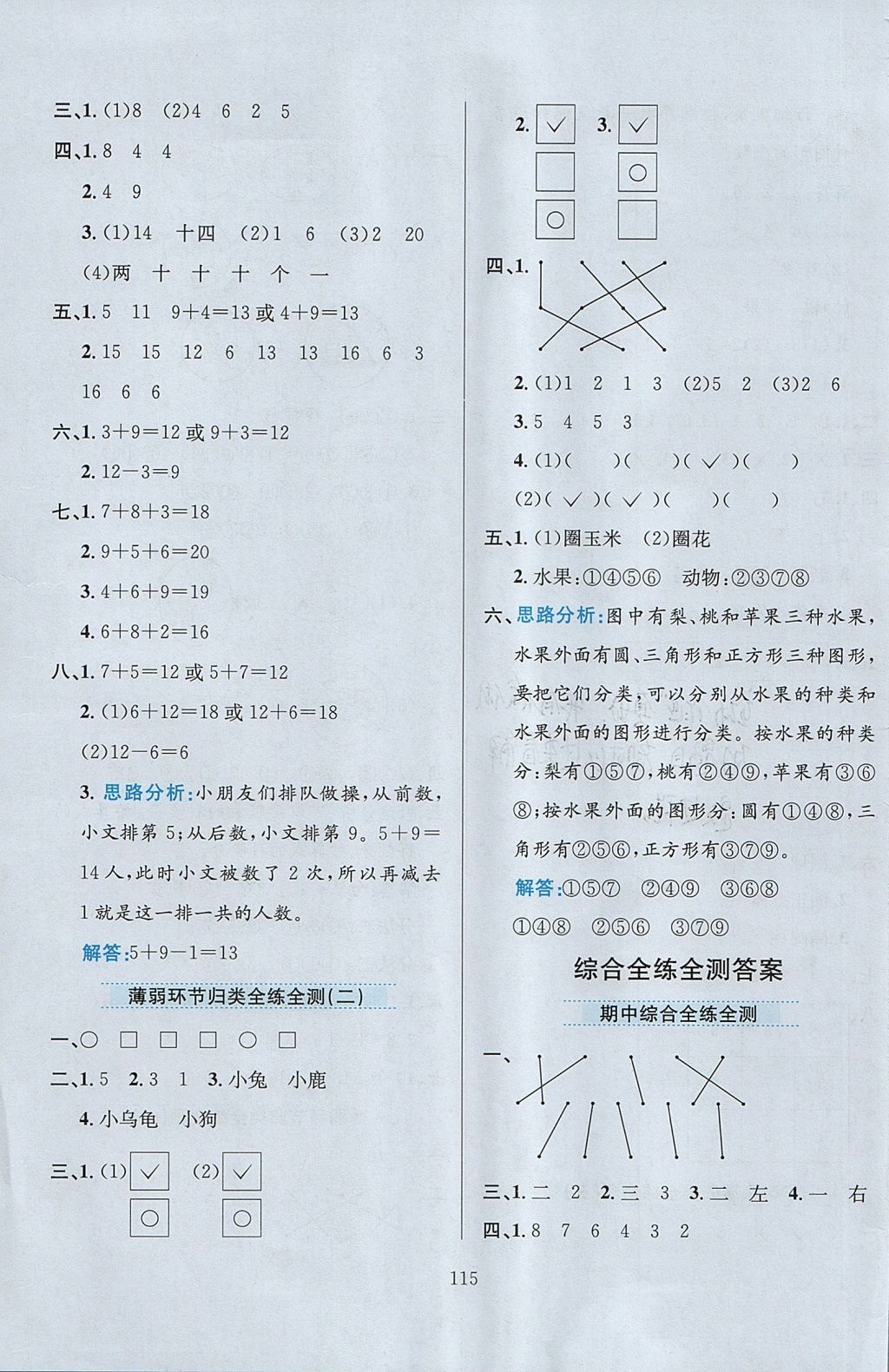 2017年小學教材全練一年級數(shù)學上冊冀教版 參考答案第19頁