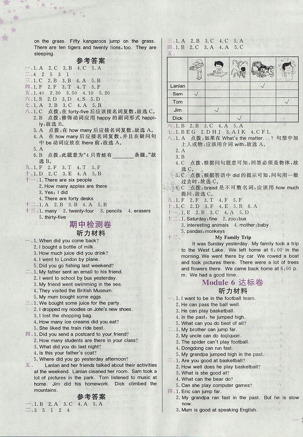 2017年黃岡小狀元達標卷五年級英語上冊外研版 參考答案第3頁