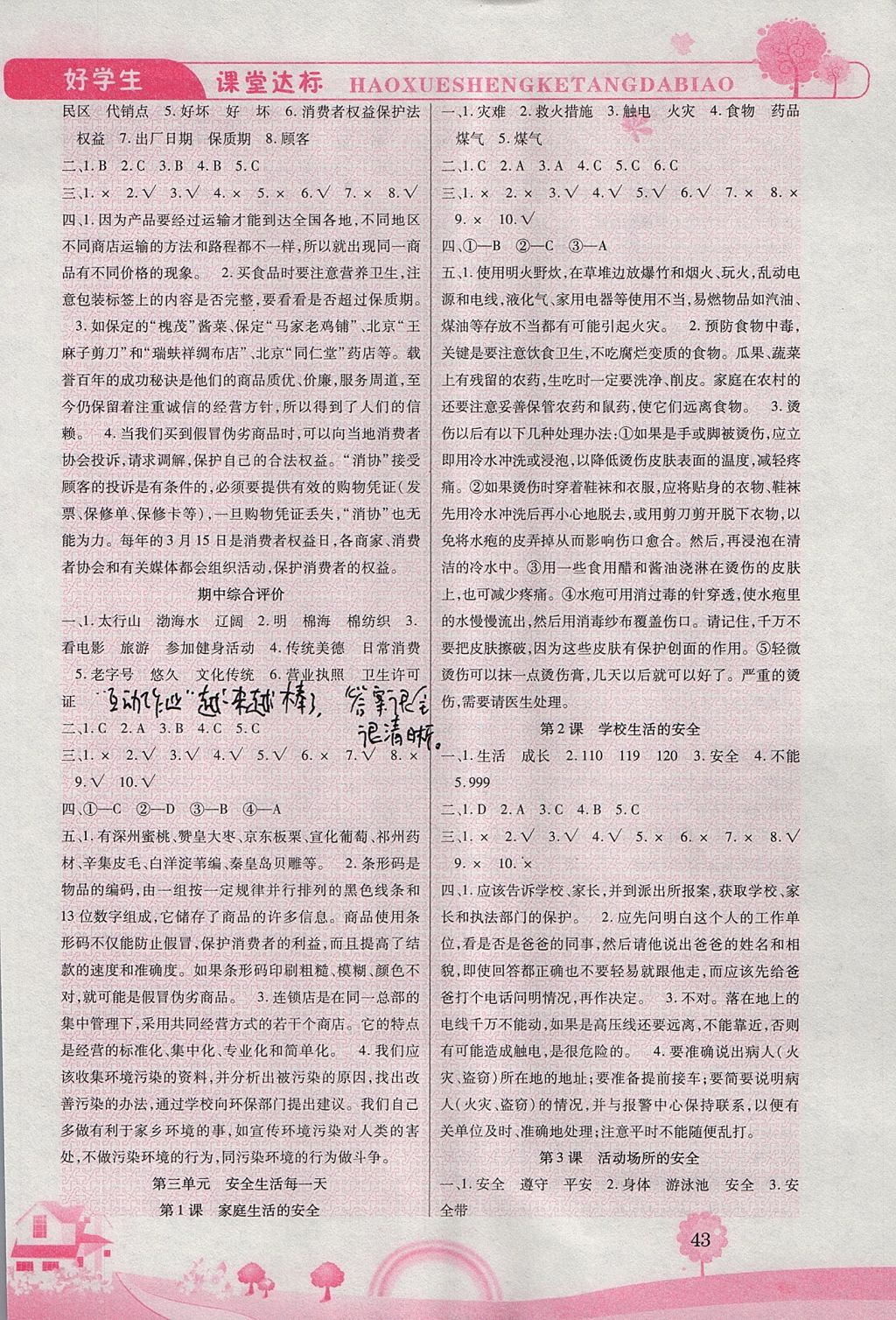 2017年好學(xué)生課堂達(dá)標(biāo)四年級品德與社會上冊HR版 參考答案第3頁