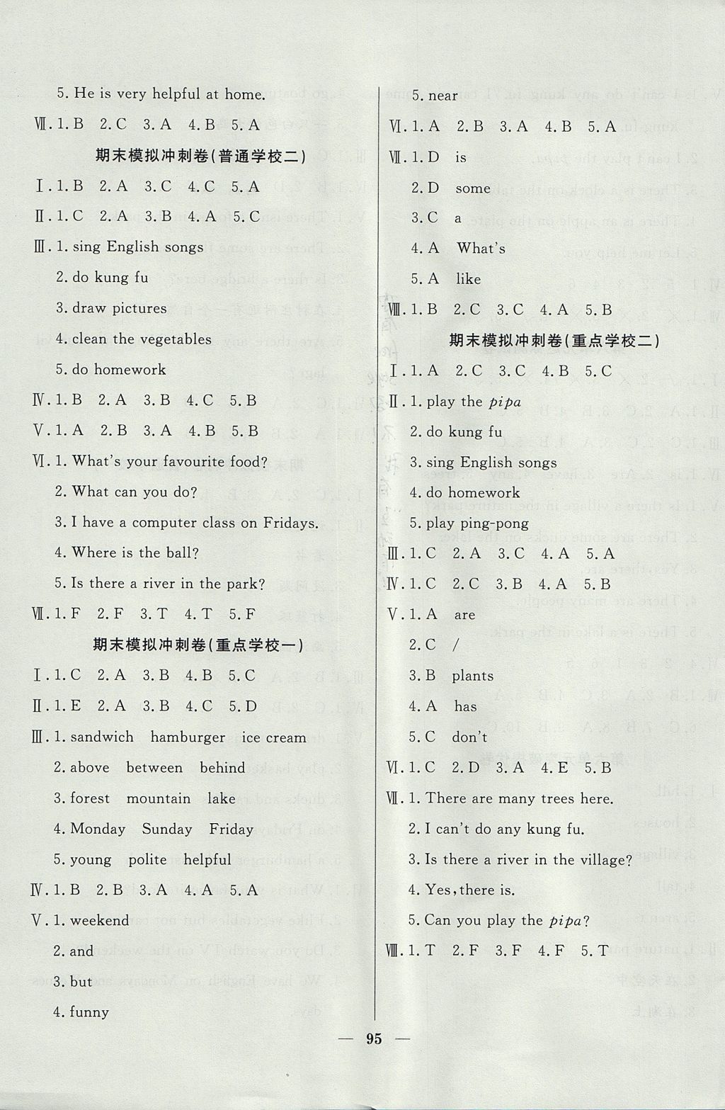 2017年金考卷單元考點(diǎn)梳理五年級(jí)英語上冊(cè)人教PEP版 參考答案第7頁