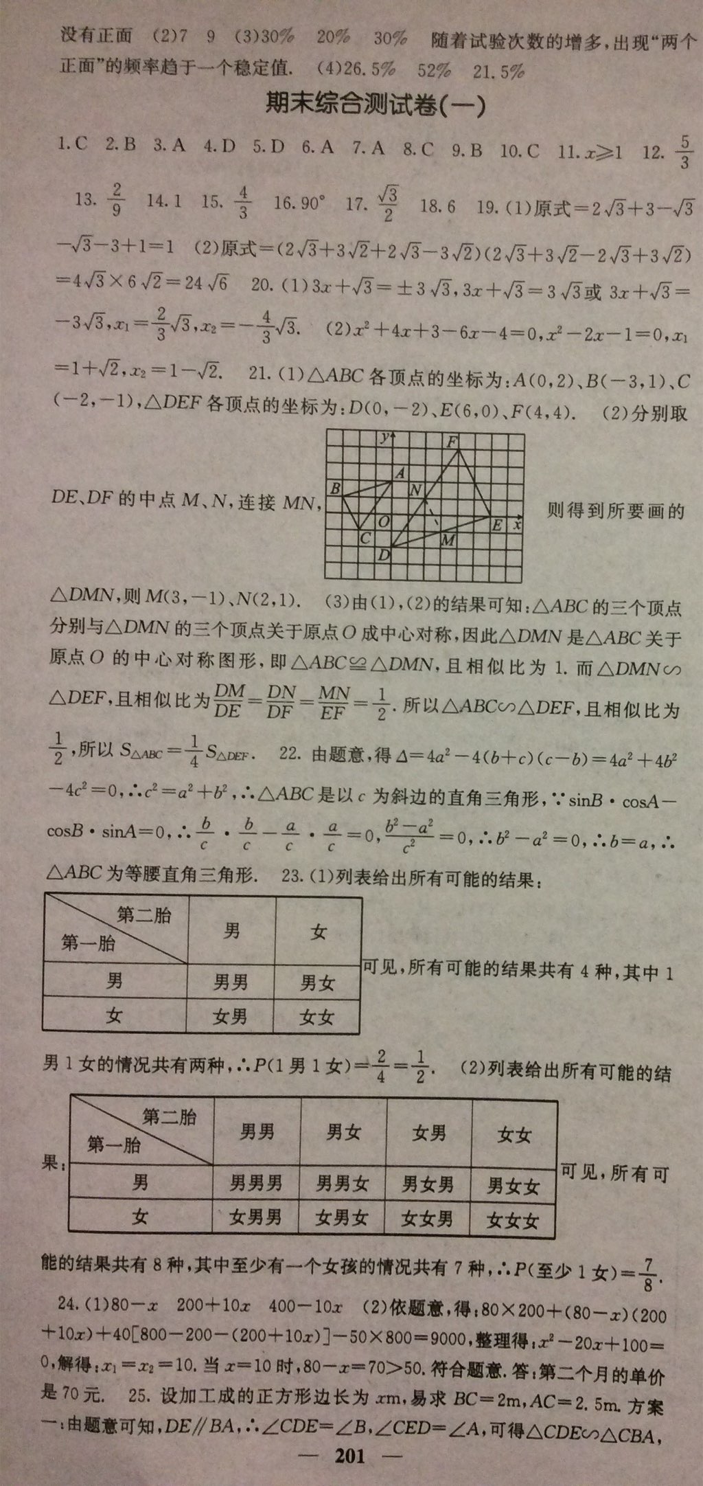 2017年課堂點睛九年級數(shù)學上冊華師大版 參考答案第15頁