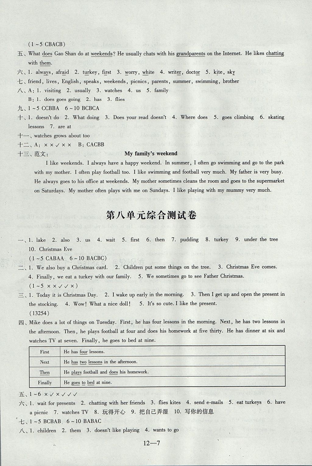 2017年同步练习配套试卷五年级英语上册江苏凤凰科学技术出版社 参考答案第7页