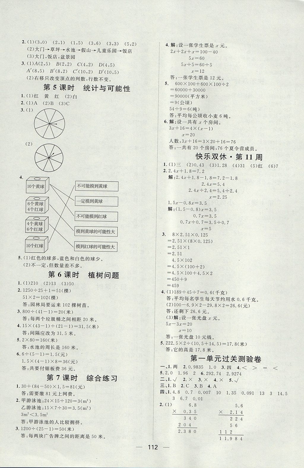 2017年阳光计划第一步全效训练达标方案五年级数学上册人教版 参考答案第16页