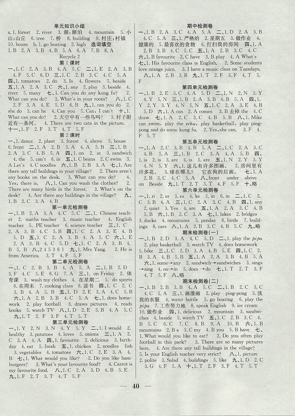 2017年贏在課堂課時作業(yè)五年級英語上冊人教PEP版 參考答案第4頁