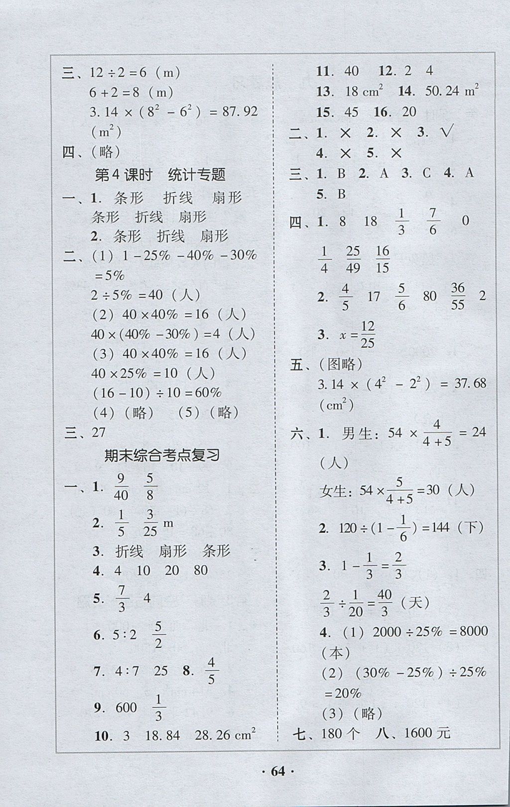 2017年家校導(dǎo)學(xué)六年級(jí)數(shù)學(xué)上冊(cè)廣東專版 參考答案第20頁(yè)