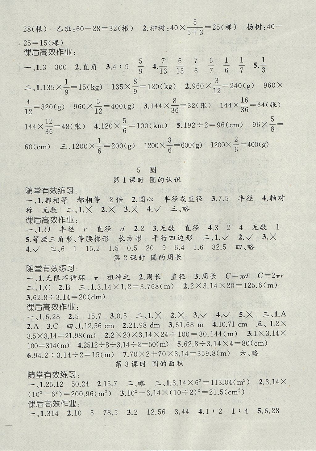 2017年同步轻松练习六年级数学上册人教版 参考答案第8页