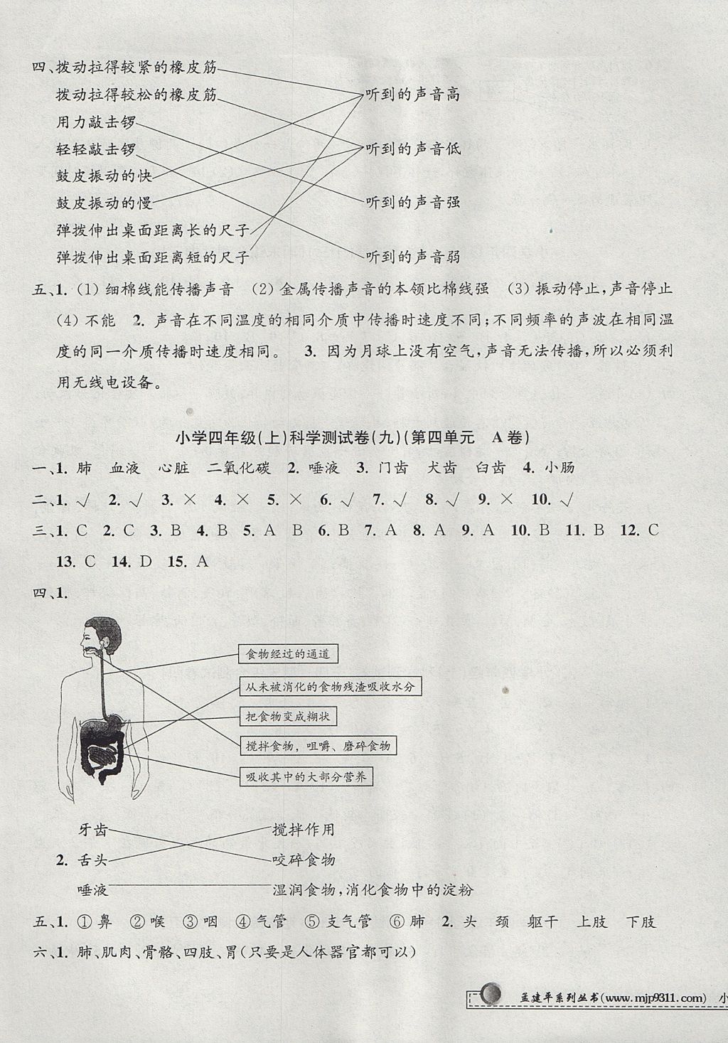 2017年孟建平小学单元测试四年级科学上册教科版 参考答案第5页