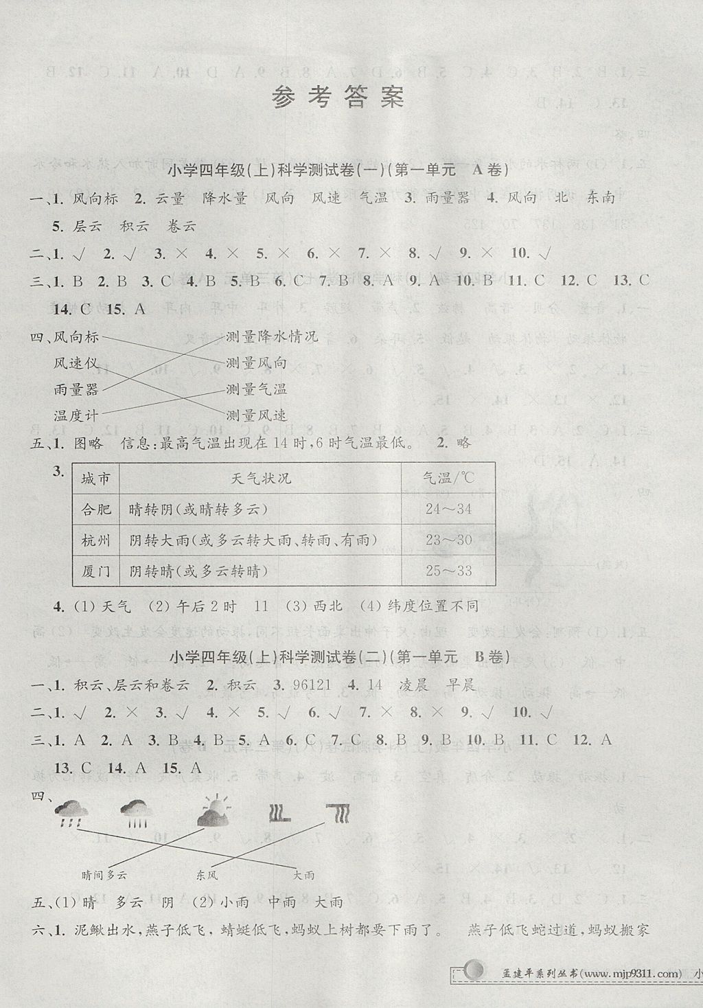 2017年孟建平小学单元测试四年级科学上册教科版 参考答案第1页