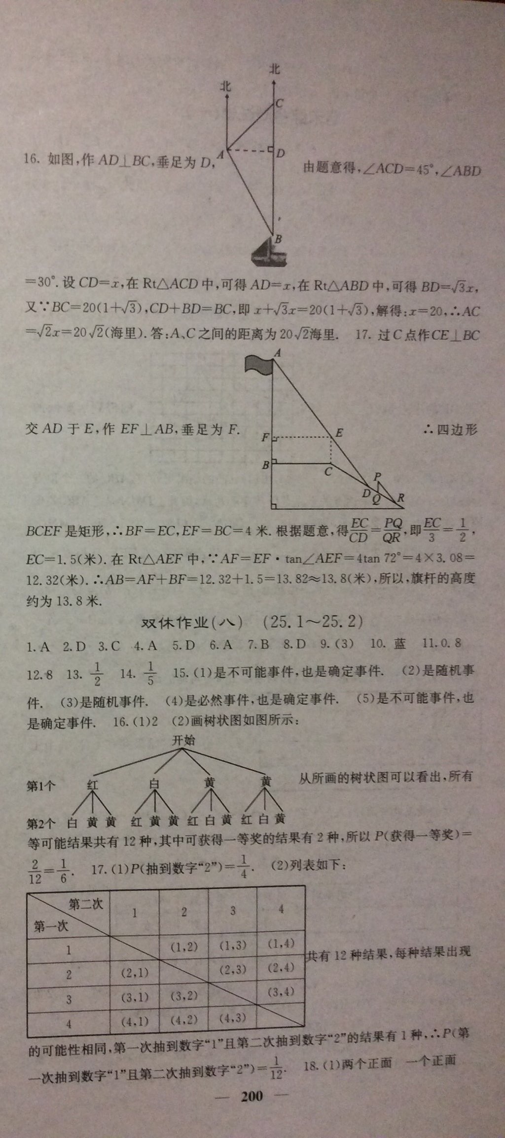 2017年课堂点睛九年级数学上册华师大版 参考答案第16页