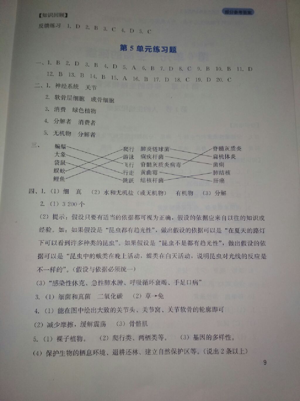 2017年新课程实践与探究丛书八年级生物上册北师大版 参考答案第8页