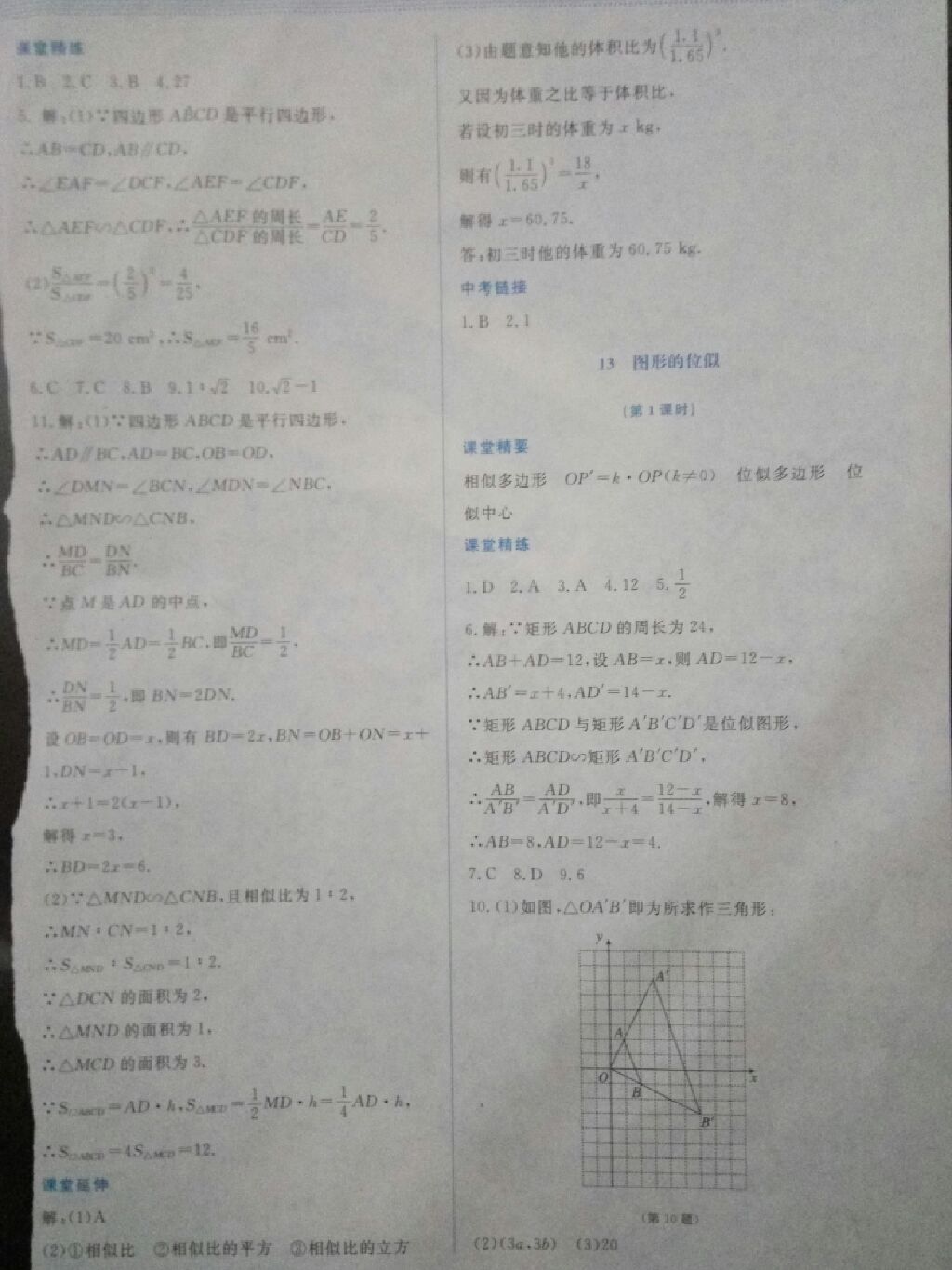 2017年課堂精練九年級數(shù)學上冊北師大版 參考答案第9頁