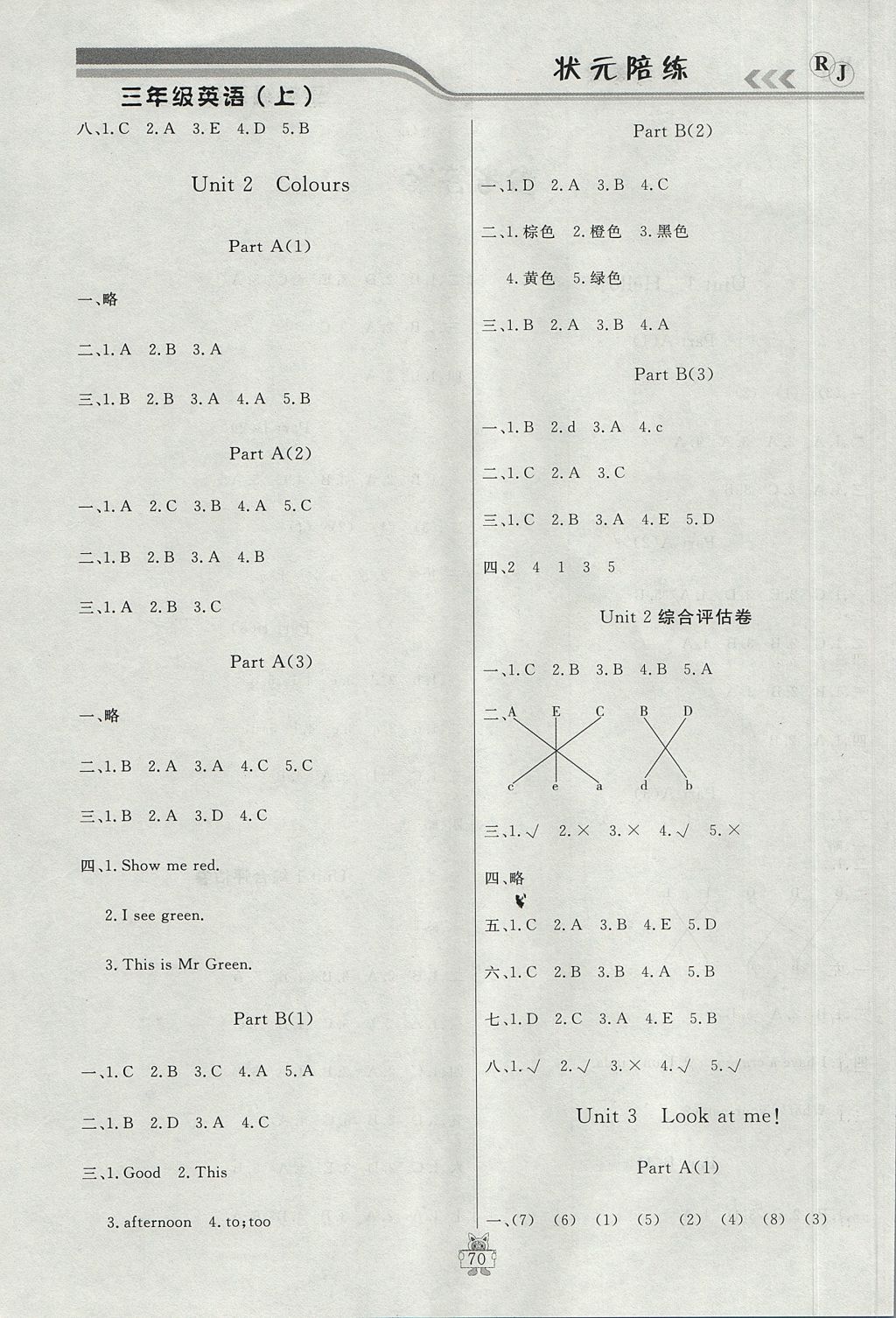 2017年?duì)钤憔氄n時(shí)優(yōu)化設(shè)計(jì)三年級(jí)英語上冊(cè)人教版 參考答案第2頁