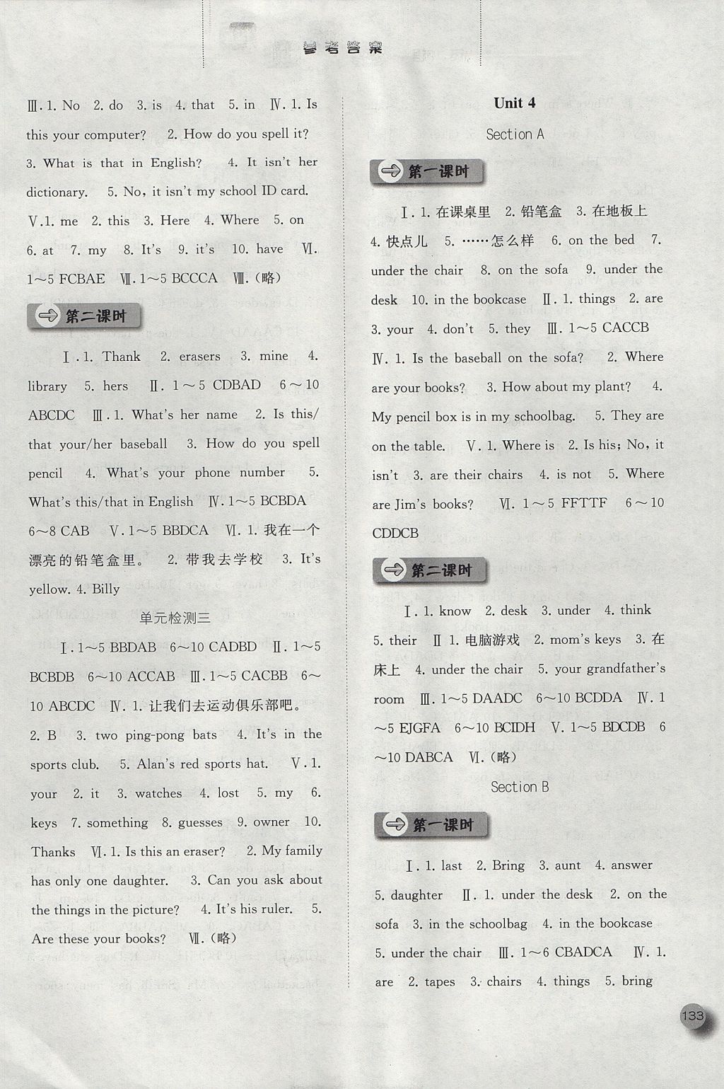 2017年同步训练七年级英语上册人教版河北人民出版社 参考答案第5页