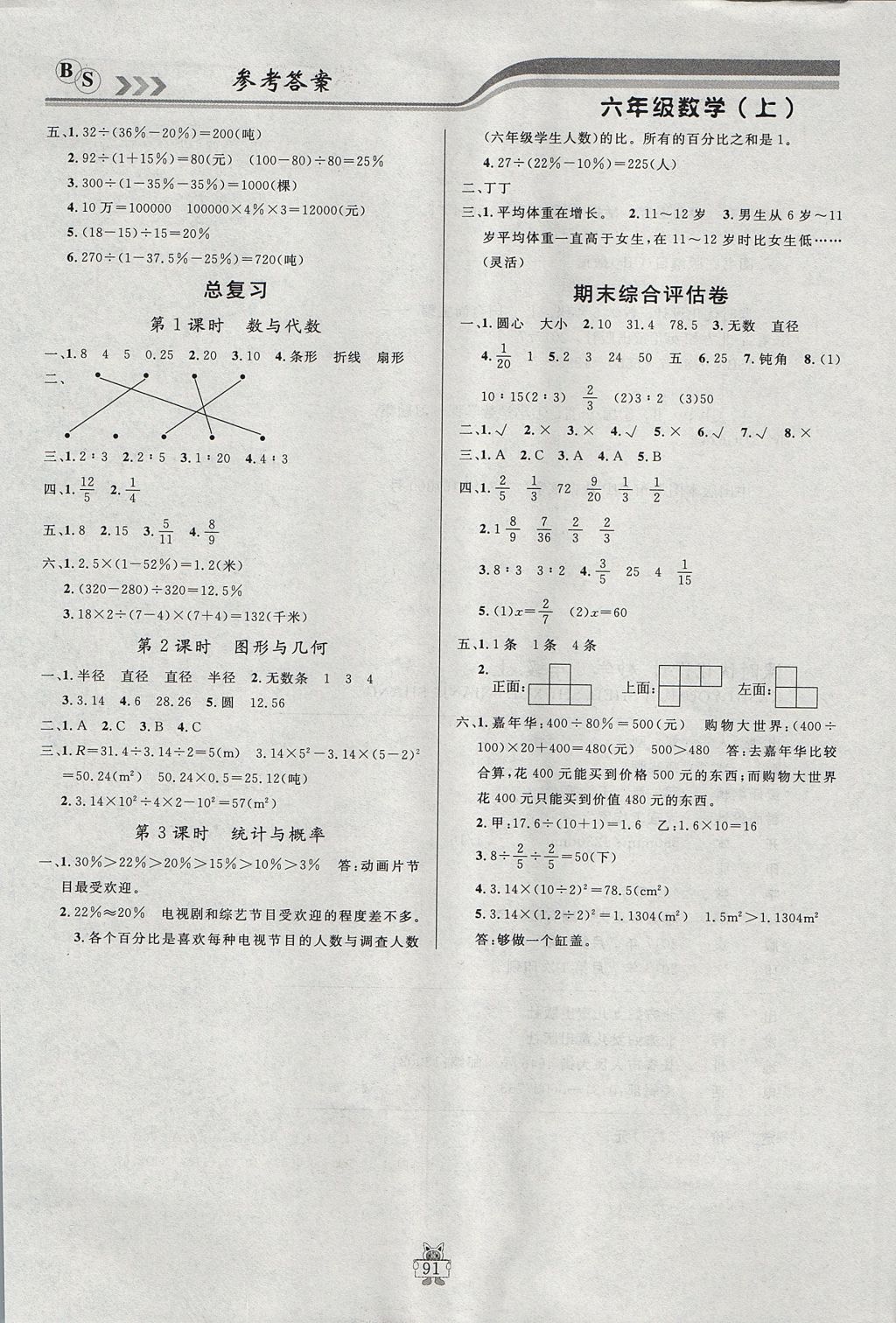 2017年狀元陪練課時優(yōu)化設(shè)計六年級數(shù)學(xué)上冊北師大版 參考答案第11頁