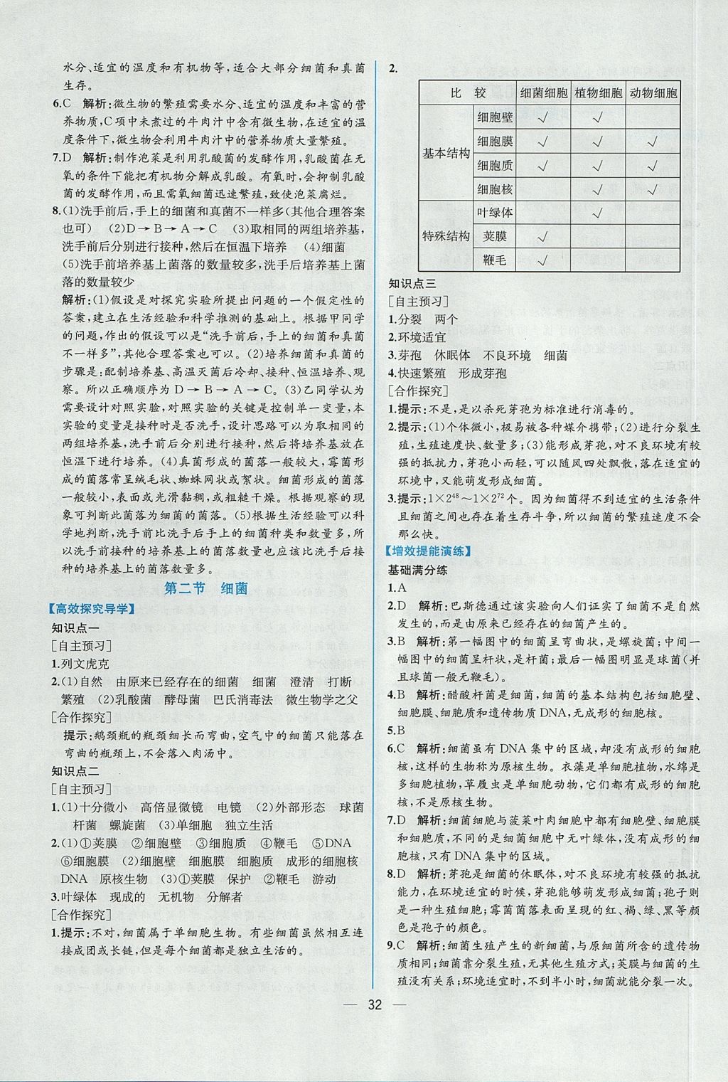 2017年同步导学案课时练八年级生物学上册人教版 参考答案第16页