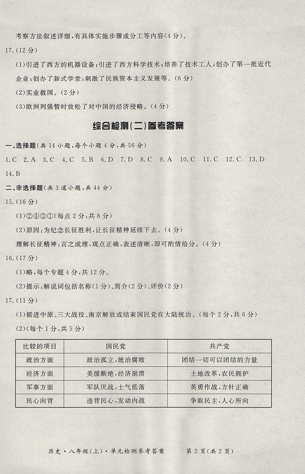 2017年新課標(biāo)形成性練習(xí)與檢測(cè)八年級(jí)歷史上冊(cè) 測(cè)試卷答案第10頁(yè)