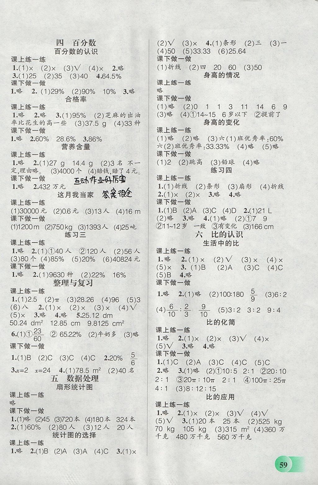 2017年自主学数学六年级上册北师大版 参考答案第6页