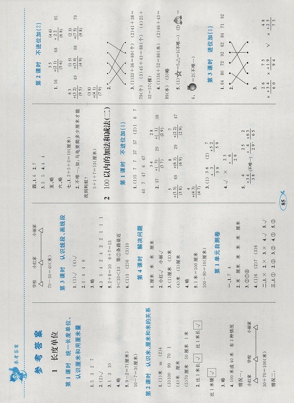 2017年小学同步学考优化设计小超人作业本二年级数学上册人教版 参考答案第1页