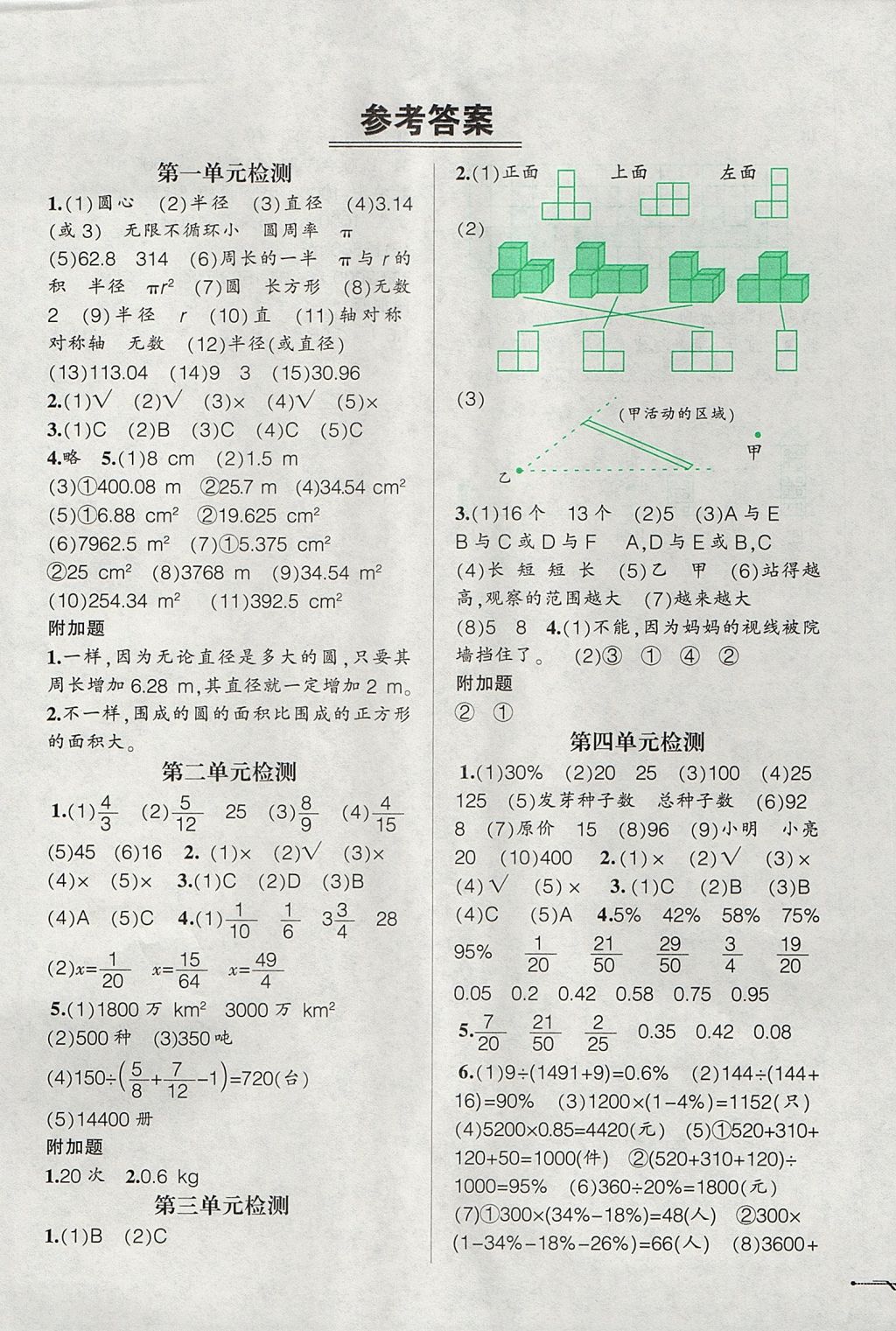 2017年自主學(xué)數(shù)學(xué)六年級(jí)上冊(cè)北師大版 單元檢測(cè)答案第1頁(yè)