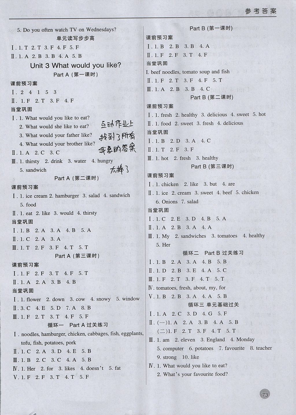 2017年?duì)钤蝗掏黄茖?dǎo)練測(cè)五年級(jí)英語(yǔ)上冊(cè) 參考答案第3頁(yè)