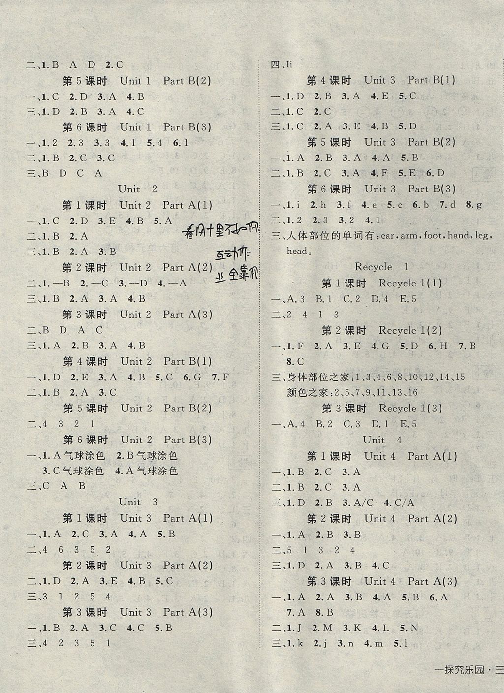 2017年探究樂(lè)園高效課堂三年級(jí)英語(yǔ)上冊(cè) 參考答案第5頁(yè)