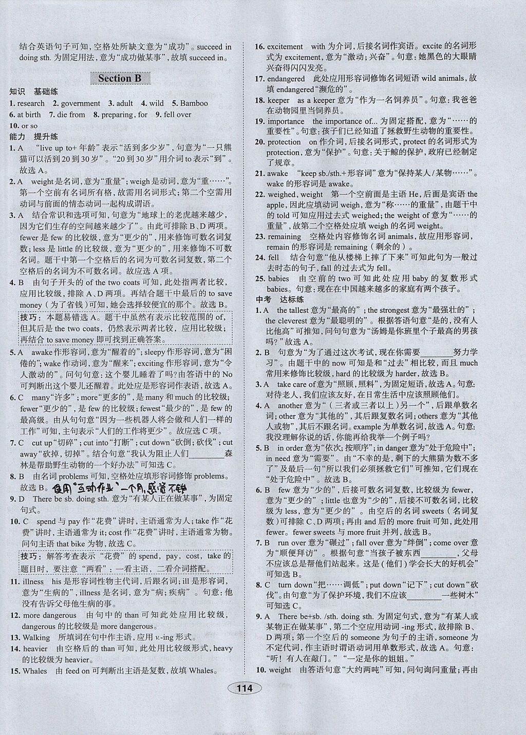 2017年中學(xué)教材全練八年級英語上冊魯教版五四制 參考答案第14頁