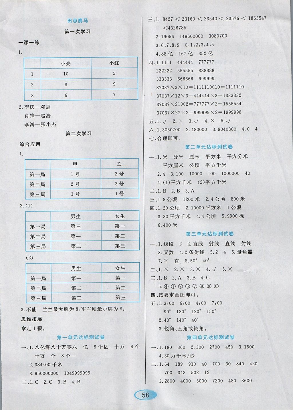 2017年資源與評價四年級數(shù)學(xué)上冊人教版 參考答案第10頁