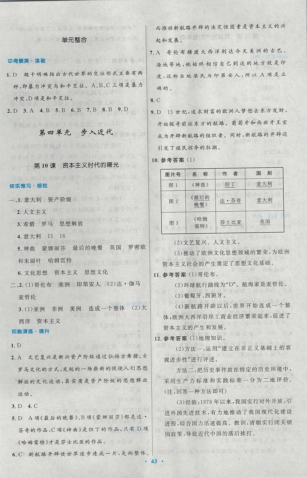 2017年初中同步测控优化设计九年级世界历史上册人教版 参考答案第7页