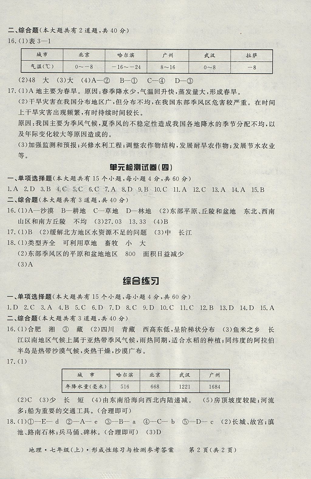 2017年新課標(biāo)形成性練習(xí)與檢測(cè)七年級(jí)地理上冊(cè)人教版 測(cè)試卷答案第12頁(yè)