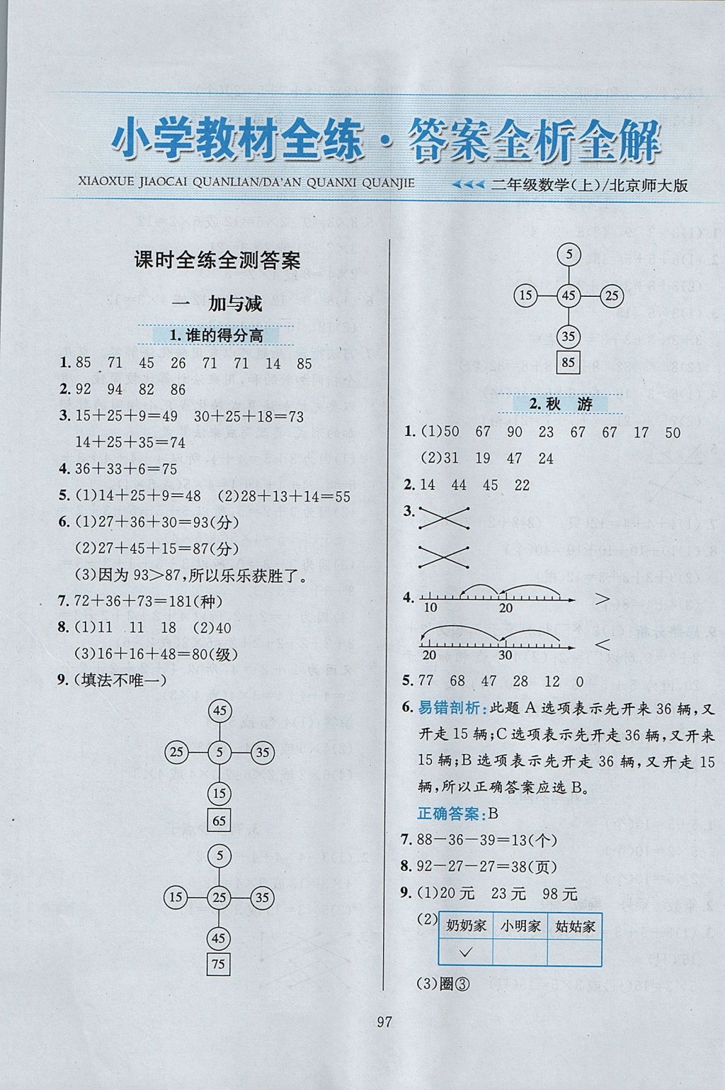 2017年小学教材全练二年级数学上册北师大版 参考答案第1页