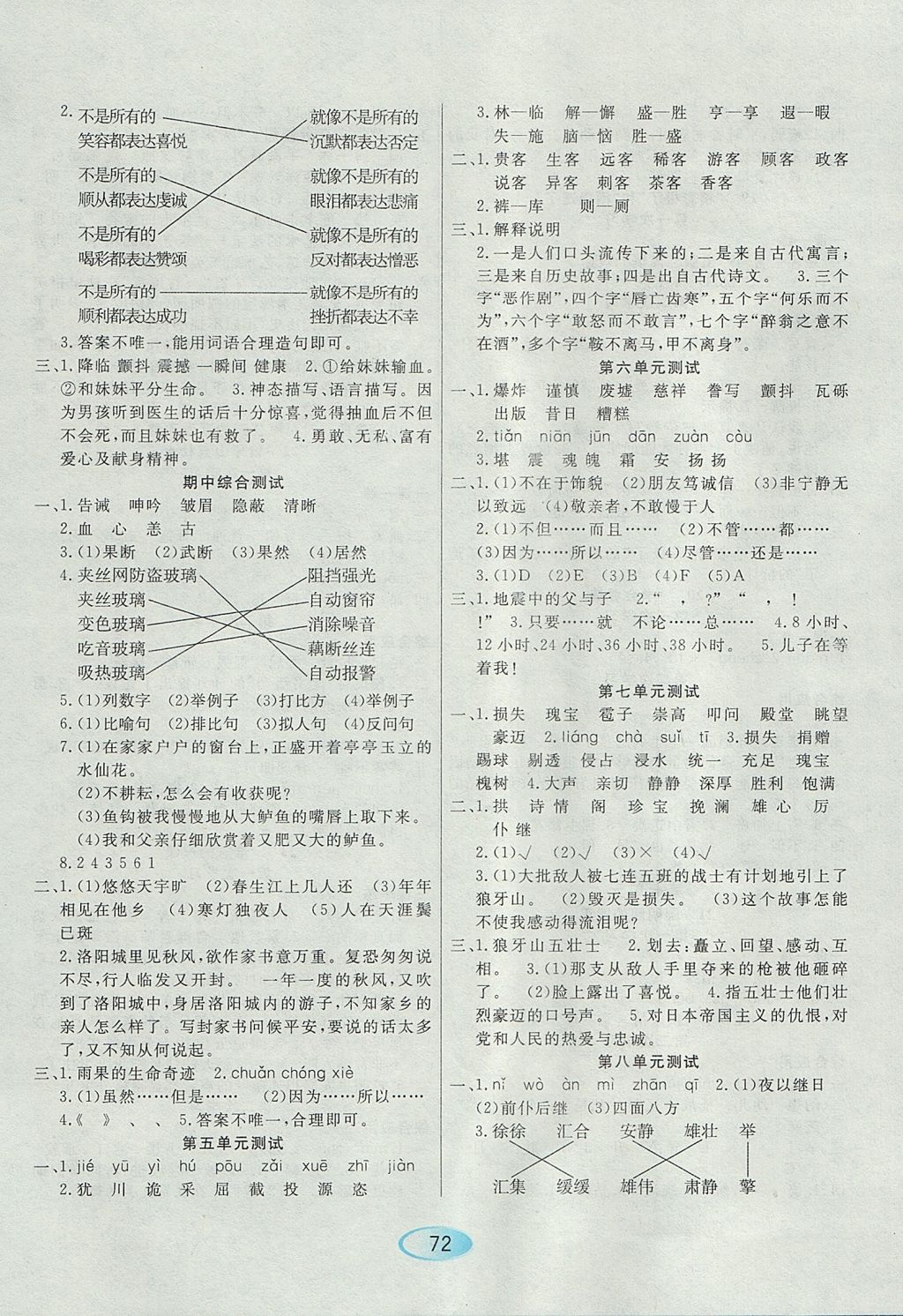 2017年资源与评价五年级语文上册人教版 参考答案第8页